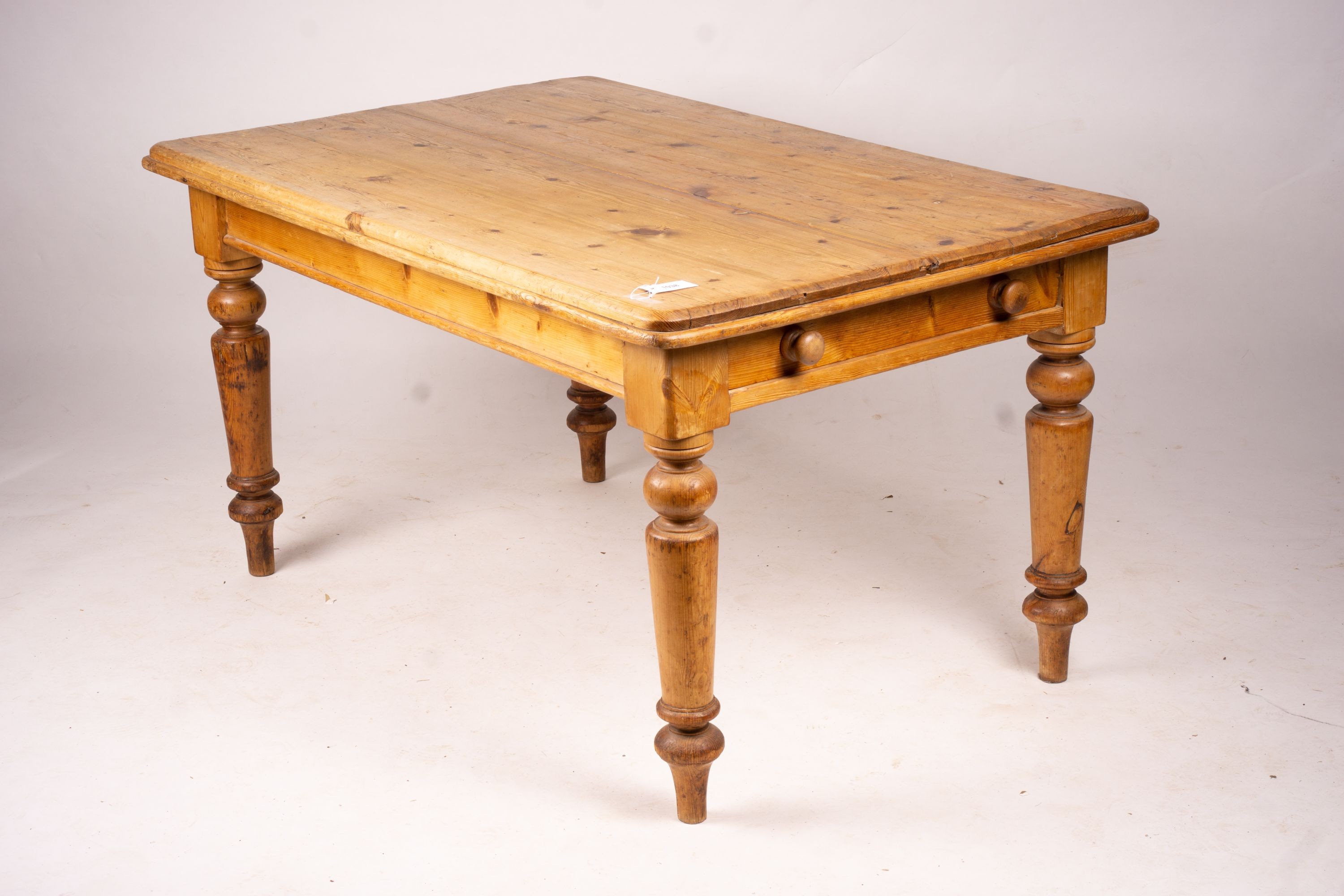 A Victorian rectangular pine two drawer kitchen table, width 138cm, depth 90cm, height 73cm